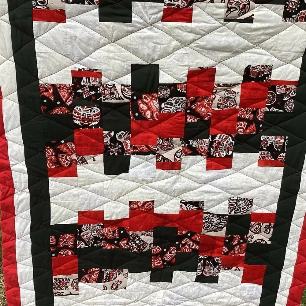 NWT. Hand Crafted Quilt Featuring Tlingit Tribal Prints